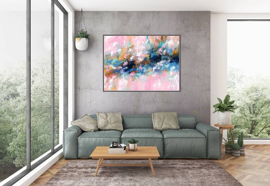 Blue Handmade Hand-painted Contemporary Abstract Canvas Artwork ABWB9